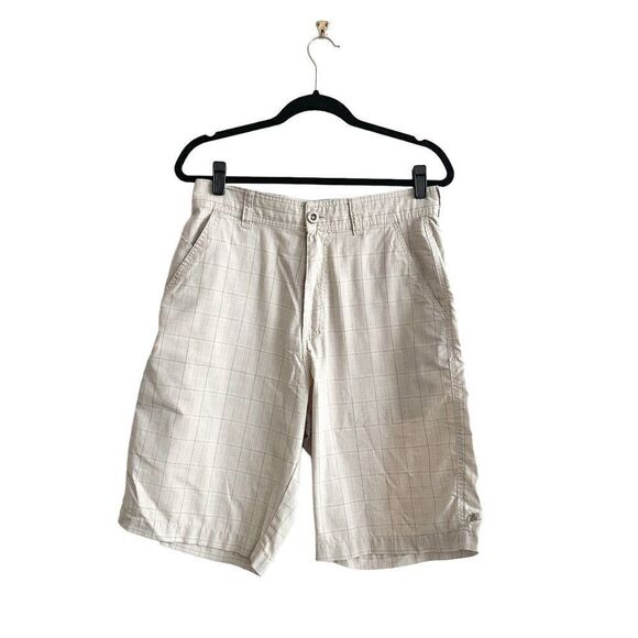 Billabong Chino Shorts Tan Plaid Mid Length Flat Front Men's Size 30 - Picture 1 of 10